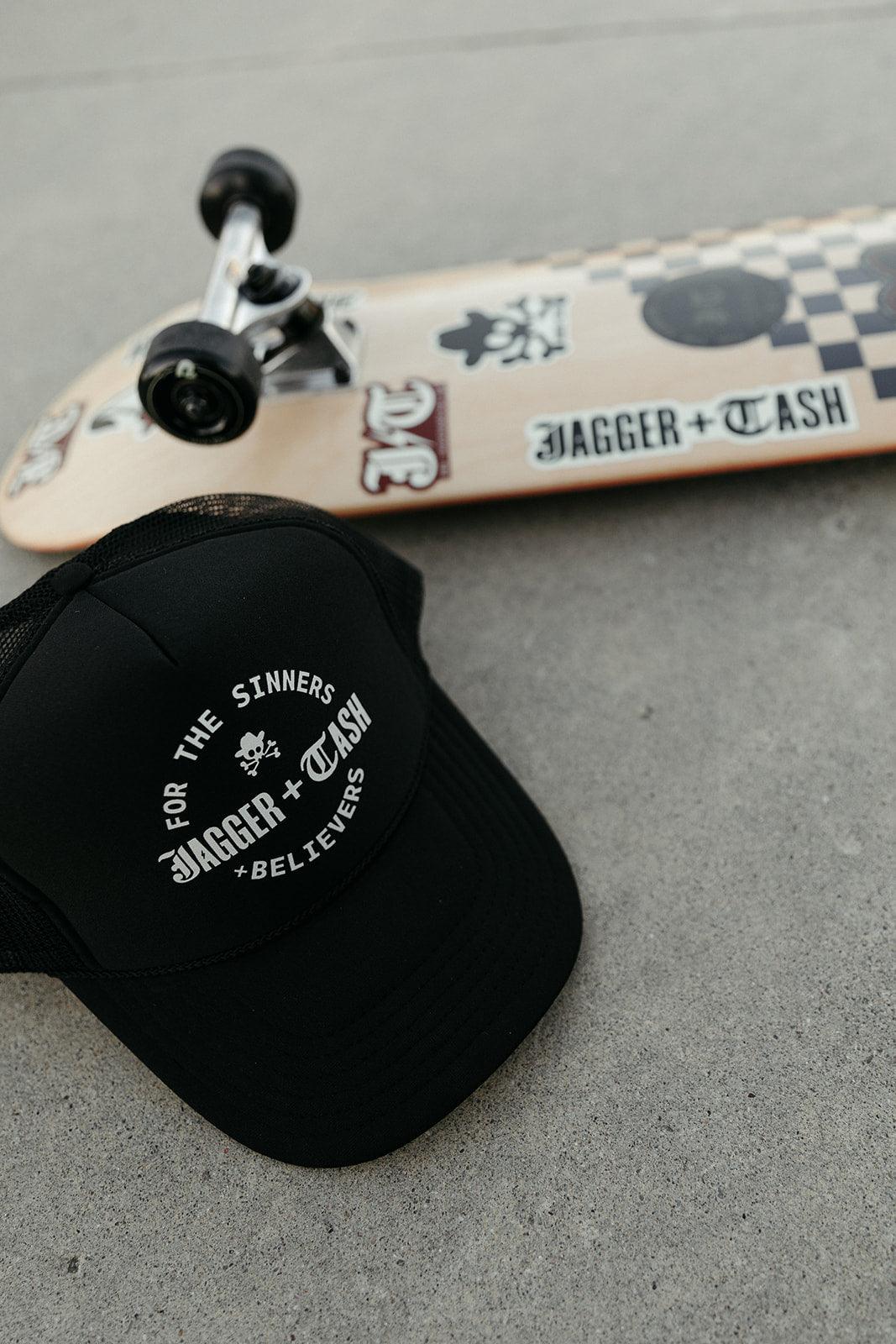 For the Sinners + Believers Adult Trucker Hat Jagger + Cash