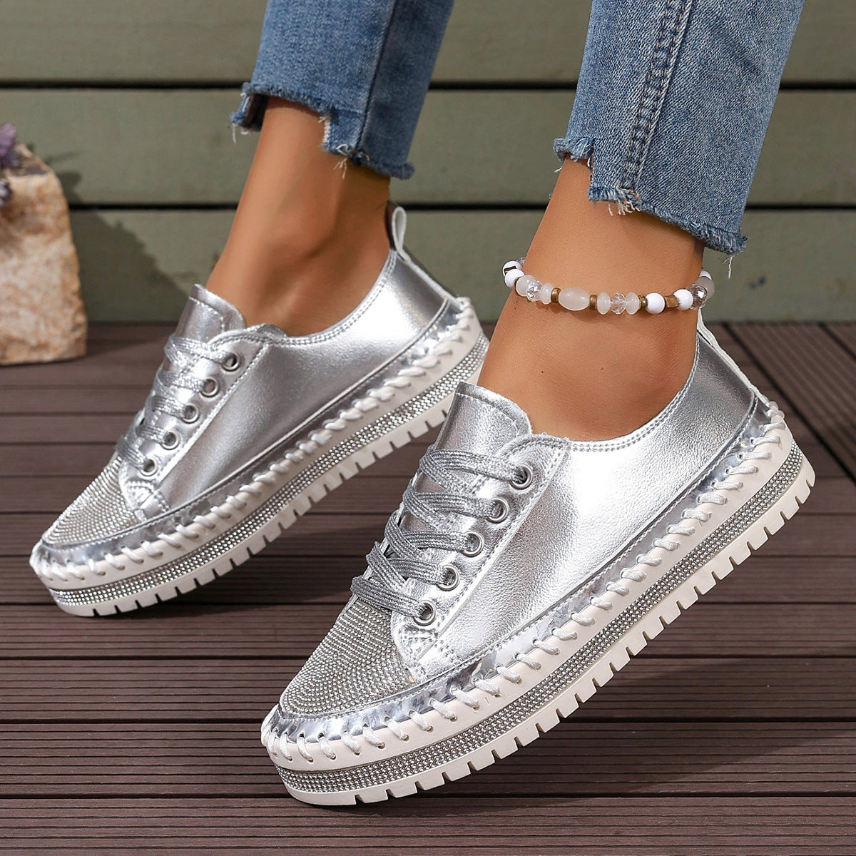 Women’s Plus Size White Sneakers – Chunky Sole Casual Everyday Shoes Stepique