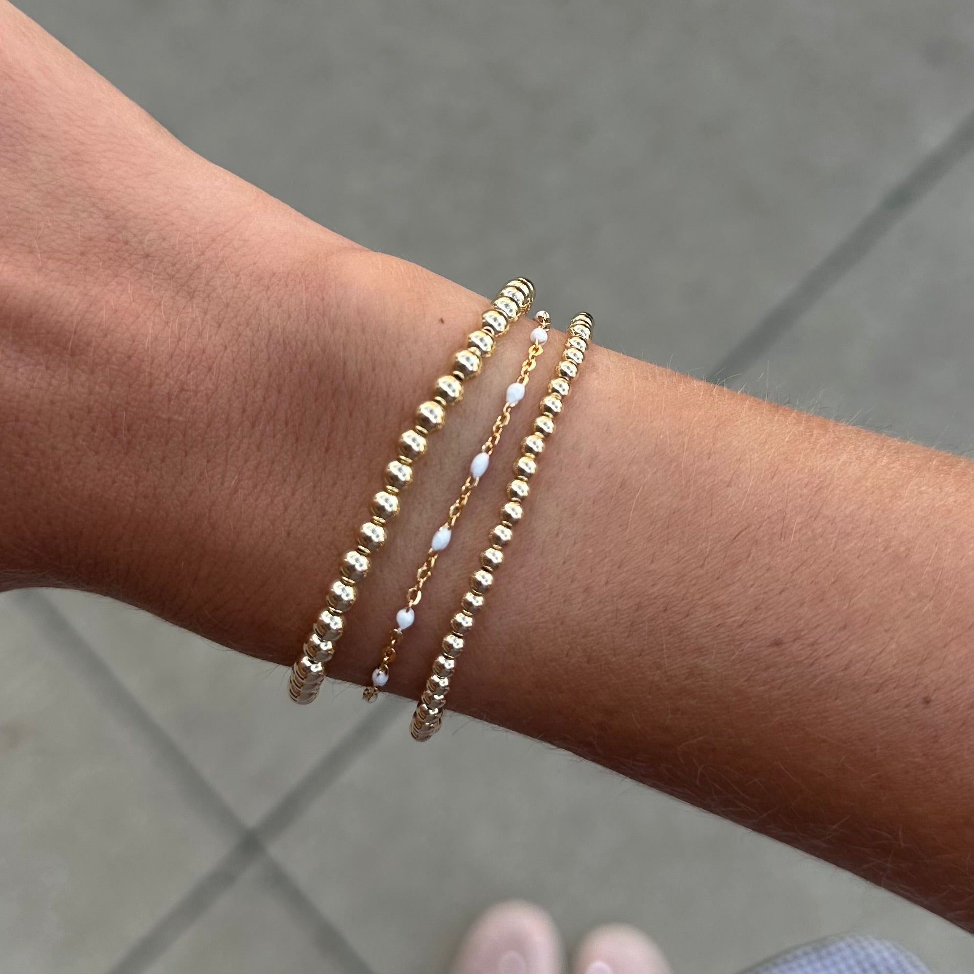 white daisy + juno bracelet triple stack (3+4mm) Cuffed by Nano LLC