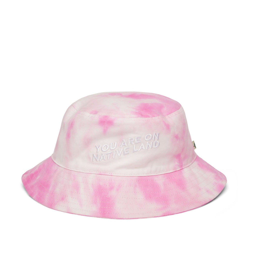 'YOU ARE ON NATIVE LAND' BUCKET HAT - PINK TIE DYE